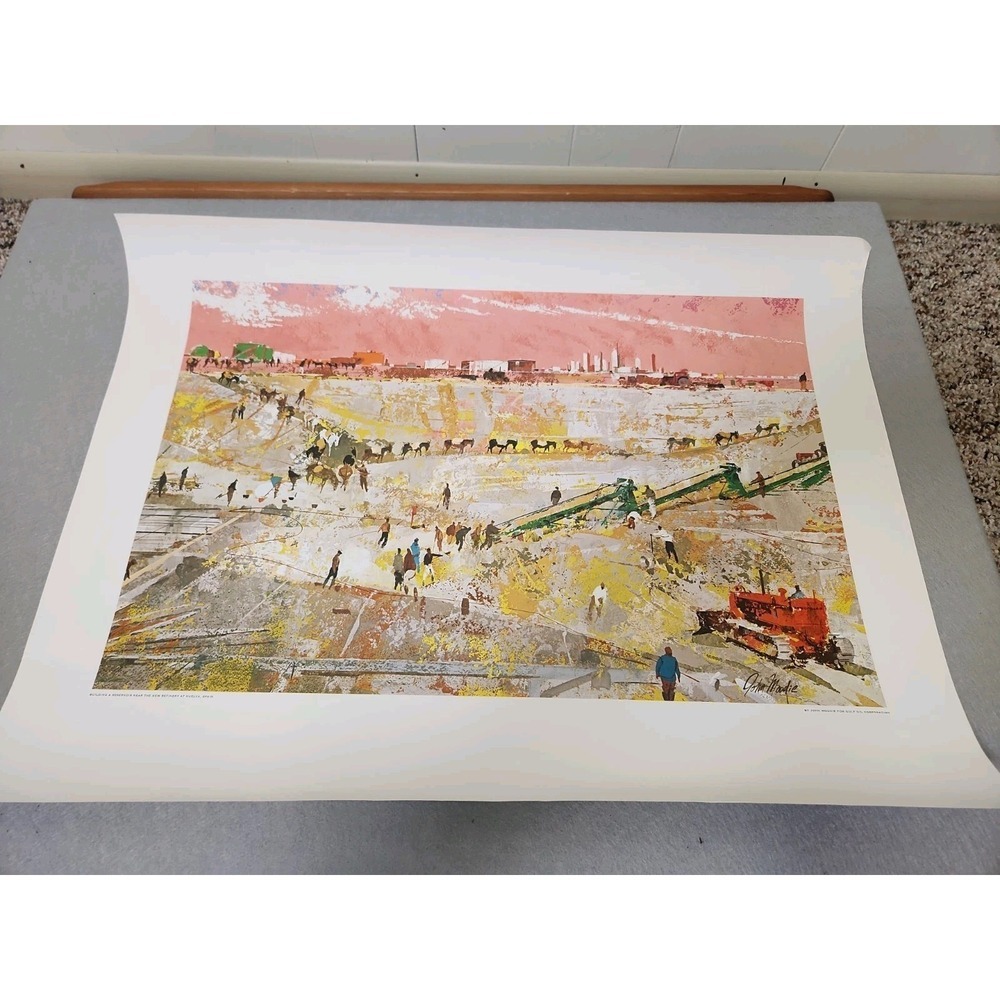 John Moodie Lithograph Painting Building A Reservoir Huelva Spain